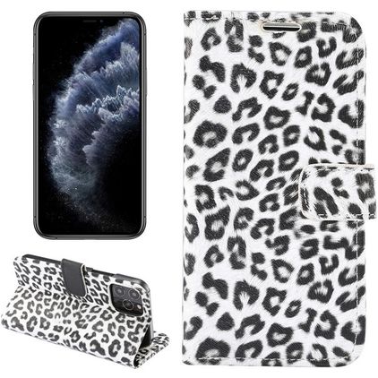Mobigear Leopard iPhone 12 Pro Hülle Klapphülle Geldbörse - Weiß