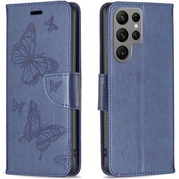Mobigear Butterfly Samsung Galaxy S23 Ultra Hülle Klapphülle Geldbörse - Blau