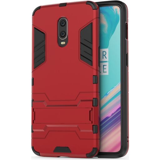 Mobigear Armor Stand OnePlus 6T Hülle Hardcase Backcover Stoßfest mit Ständer - Rot