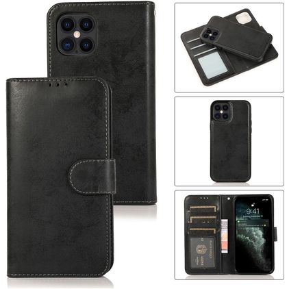 Mobigear Wallet iPhone 12 Hülle Abnehmbare 2in1 Klapphülle Geldbörse - Schwarz