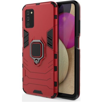 Mobigear Armor Ring Samsung Galaxy A03s Hülle Hardcase Backcover Stoßfest mit Ringhalter - Rot