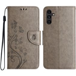 Mobigear Flowers Samsung Galaxy A36 Hülle Klapphülle Geldbörse - Grau