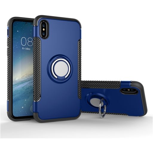 Mobigear Armor Ring iPhone XS Hülle Hardcase Backcover Stoßfest mit Ringhalter - Blau