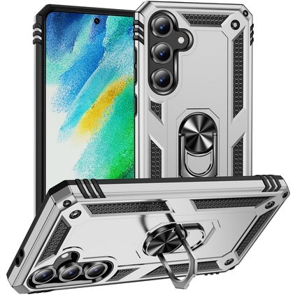 Mobigear Armor ring Samsung Galaxy S24 FE Hardcase Backcover Shockproof mit Ringhalter - Silber