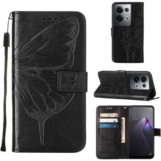 Mobigear Butterfly OPPO Reno 8 Pro 5G Hülle Klapphülle Geldbörse - Schwarz