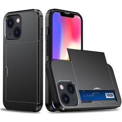 Mobigear Card iPhone 15 Plus Hülle Hardcase Backcover Stoßfest mit Kartenhalter - Schwarz