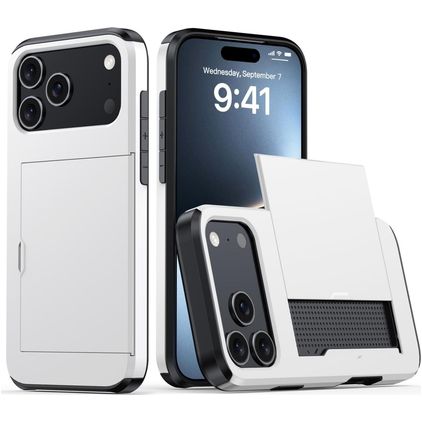 Mobigear Card iPhone 18 Pro Hülle Hardcase Backcover Stoßfest mit Kartenhalter - Weiß