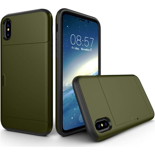 Mobigear Card iPhone XS Hülle Hardcase Backcover Stoßfest mit Kartenhalter - Armeegrün