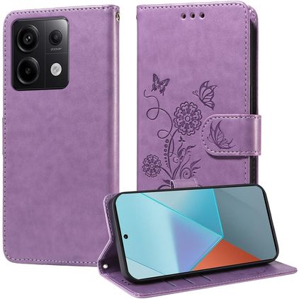 Mobigear Flowers POCO X6 Hülle Klapphülle Geldbörse - Lila