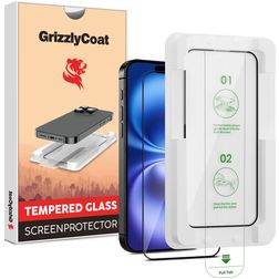 GrizzlyCoat AlignPro iPhone 16 Plus Panzerglas Gehärtetes Glas Displayschutz - Hüllenfreundlich + Applikator - Schwarz