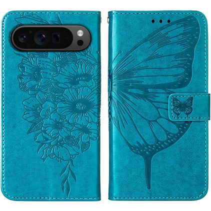Mobigear Butterfly Google Pixel 9 Pro Hülle Klapphülle Geldbörse - Blau
