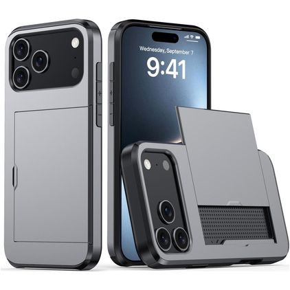 Mobigear Card iPhone 18 Pro Max Hülle Hardcase Backcover Stoßfest mit Kartenhalter - Grau