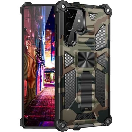 Mobigear Armor Stand Samsung Galaxy S22 Ultra Hülle Hardcase Backcover Stoßfest mit Ständer - Grün