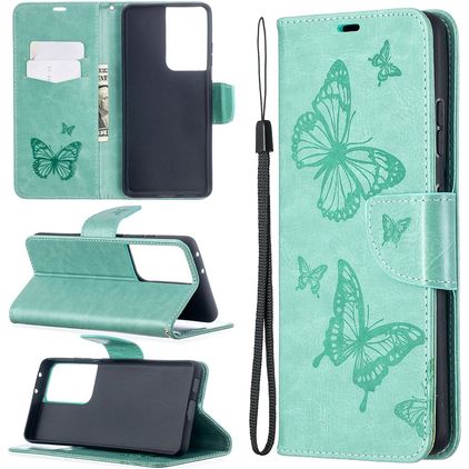 Mobigear Butterfly Samsung Galaxy S21 Ultra Klapphülle Portemonnaie - Türkis