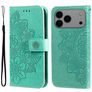 Mobigear Flowers iPhone 17 Pro Max Hülle Klapphülle Geldbörse - Grün