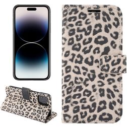 Mobigear Leopard iPhone 14 Pro Hülle Klapphülle Geldbörse - Braun