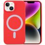 Mobigear Rubber Touch iPhone 15 Plus Silikon MagSafe Hülle Backcover - Rot