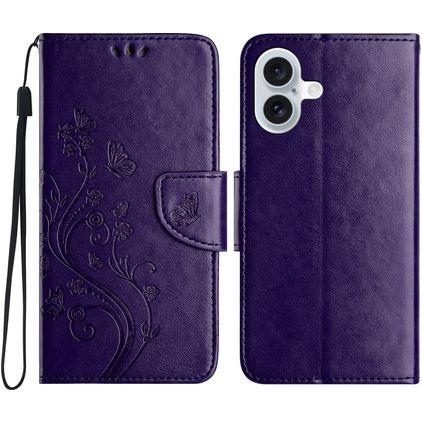 Mobigear Flowers iPhone 16 Plus Hülle Klapphülle Geldbörse - Lila