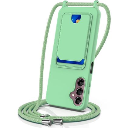Mobigear Lanyard Card Samsung Galaxy S24 FE Silikon Handykette mit Kartenhalter - Grün