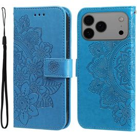 Mobigear Flowers iPhone 17 Pro Max Hülle Klapphülle Geldbörse - Blau