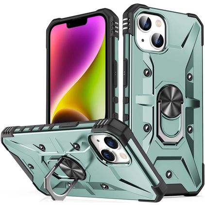 Mobigear Armor Ring iPhone 14 Plus Hülle Hardcase Backcover Stoßfest mit Ringhalter - Grün