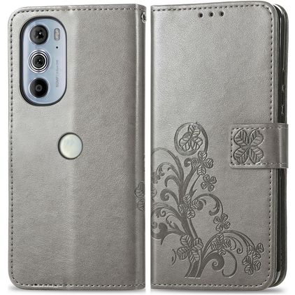 Mobigear Clover Motorola Edge 30 Pro Klapphülle Portemonnaie - Grau