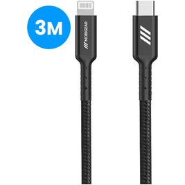 Mobigear Nylon USB-C auf Apple Lightning MFI Kabel 3 Meter - Schwarz