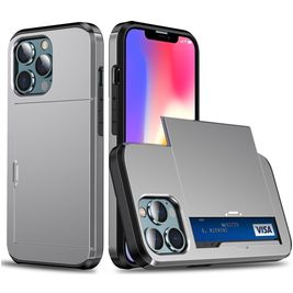 Mobigear Card iPhone 14 Hülle Hardcase Backcover Stoßfest mit Kartenhalter - Grau