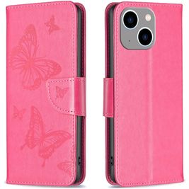Mobigear Butterfly iPhone 15 Plus Hülle Klapphülle Geldbörse - Magenta