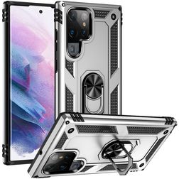 Mobigear Armor Ring Samsung Galaxy S22 Ultra Hülle Hardcase Backcover Stoßfest mit Ringhalter - Silber