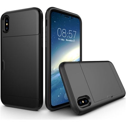 Mobigear Card iPhone XS Hülle Hardcase Backcover Stoßfest mit Kartenhalter - Schwarz