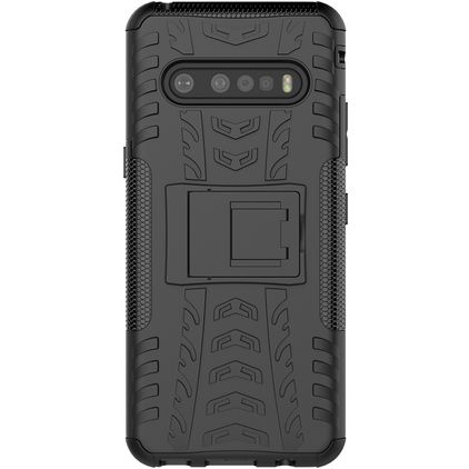 Mobigear Tire LG V60 ThinQ Hülle Hardcase Backcover Stoßfest mit Ständer - Schwarz