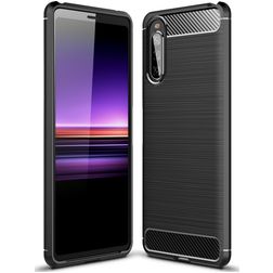 Mobigear Brushed Slim Sony Xperia 10 II Hülle Flexibles TPU Backcover - Schwarz