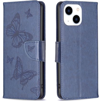 Mobigear Butterfly iPhone 15 Hülle Klapphülle Geldbörse - Blau