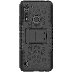 Mobigear Tire Motorola Moto G8 Power Lite Hülle Hardcase Backcover Stoßfest mit Ständer - Schwarz