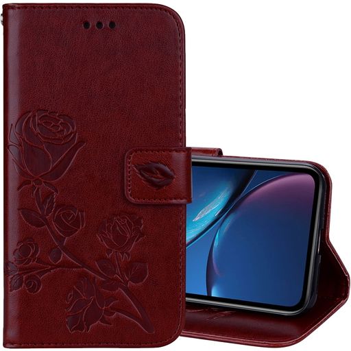 Mobigear Roses iPhone XR Hülle Klapphülle Geldbörse - Braun