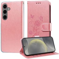 Mobigear Flowers Samsung Galaxy S25 Hülle Klapphülle Geldbörse - Roségold