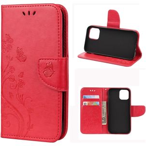Mobigear Flowers iPhone 12 Hülle Klapphülle Geldbörse - Rot