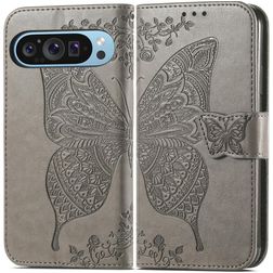 Mobigear Butterfly Google Pixel 10 Pro Hülle Klapphülle Geldbörse - Grau