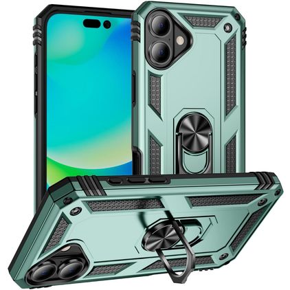 Mobigear Armor Ring iPhone 17 Hülle Hardcase Backcover Stoßfest mit Ringhalter - Grün