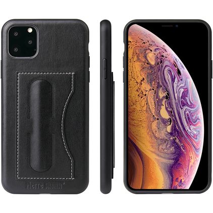 Fierre Shann Card Pocket iPhone 11 Pro Hülle Backcover mit Kartenhalter und Ständer - Schwarz