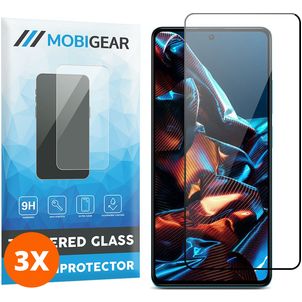 Mobigear Premium POCO X5 Pro Panzerglas Gehärtetes Glas Displayschutz - Hüllenfreundlich - Schwarz (3er Pack)