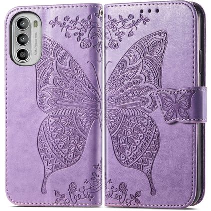 Mobigear Butterfly Motorola Moto G82 Hülle Klapphülle Geldbörse - Lila