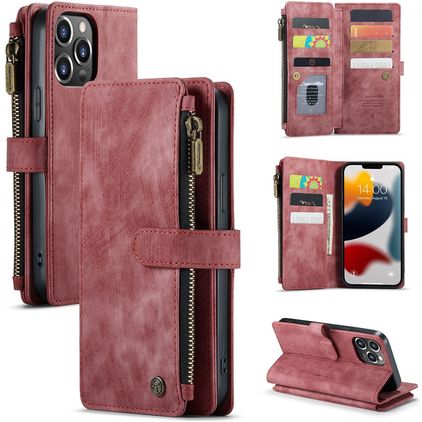Caseme C30 iPhone 13 Pro Hülle Abnehmbare 2in1 Klapphülle Geldbörse - Rot