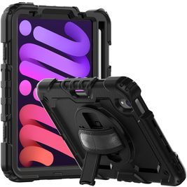 Mobigear SureGrip Xtreme iPad Mini 6 (2021) Hülle Kunststoff,Silikon Backcover + Stifthalter + Schulterträger + Ständer - Schwarz