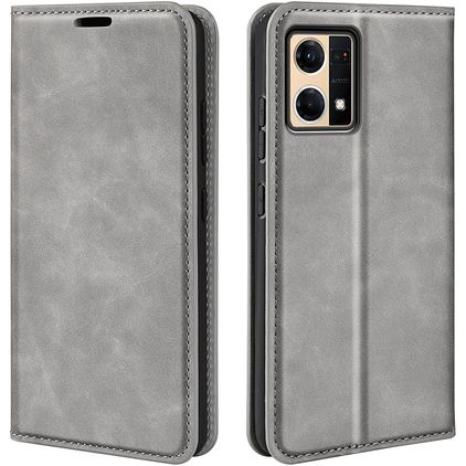 Mobigear Retro Slim OPPO Reno 7 4G Hülle Klapphülle Geldbörse - Grau