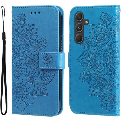 Mobigear Flowers Samsung Galaxy A55 Klapphülle Portemonnaie - Blau