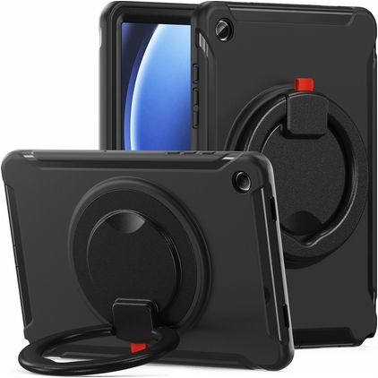 Mobigear RingGuard Samsung Galaxy Tab A9 Plus (2023) Hülle Kunststoff,Silikon Backcover + Ständer - Schwarz