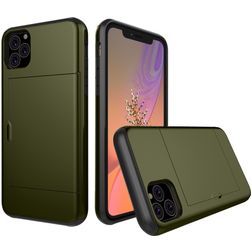 Mobigear Card iPhone 11 Pro Hülle Hardcase Backcover Stoßfest mit Kartenhalter - Armeegrün