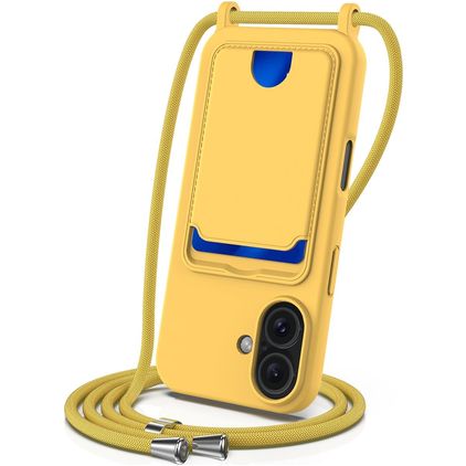 Mobigear Lanyard Card iPhone 16 Plus Silikon Handykette mit Kartenhalter - Gelb